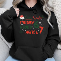Humorous Christmas Meme Sweatshirt, Dear Santa I've Been A Solid 7 Hoodie, Humorous Holiday Hooded Sweater, Sarcastic Xmas Graphic Present