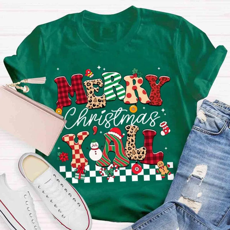 Southern Holiday Graphic Tee, Merry Christmas Y'all T-Shirt, Retro Country Xmas Shirt, Humorous Christmas Party T-Shirt, Winter Holiday Present