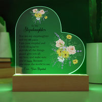 Floral Stepdaughter LED Night Light Plaque, Stepdaughter Acrylic Heart Plaque, Sentimental Desk Sign Plaque, Christmas Birthday Present