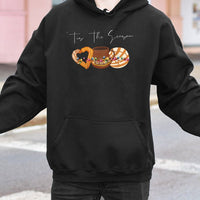 Concha Churro Hot Chocolate Hooded Sweatshirt, Tis the Season Mexican Christmas Hoodie, Pan Dulce Holiday Sweater, Mexican Food Xmas Hoodie