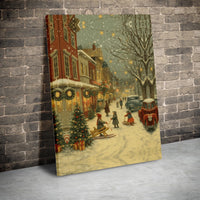 Snowy Winter Village Canvas Print, Vintage Christmas Town Canvas Wall Art, Festive Street Scene Canvas Decor, Holiday Wall Decor, Xmas Present