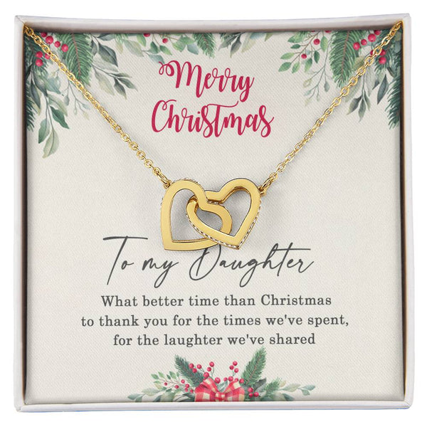 CZ Heart Pendant, To My Daughter Interlocking Hearts Necklace, Polished Surgical Steel Rose Gold Finish Christmas Jewelry Pre