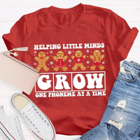 SLP Holiday T-Shirt, Speech Pathologist Christmas Shirt, Helping Little Minds Grow One Phoneme at a Time Tee, Speech Therapy Christmas Tee