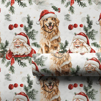 Watercolor Holiday Dog Gift Wrap Paper, Golden Retriever Santa Christmas Wrapping Paper, Xmas Present Paper, Dog Lover Wrapping Paper