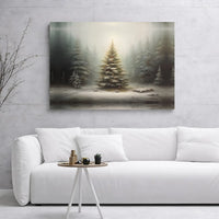 Illuminated Christmas Tree Print, Snowy Winter Forest Canvas Wall Art, Comfy Holiday Landscape Poster, Winter Wonderland Digital Download