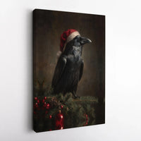 Dark Academia Holiday Canvas Print, Gothic Christmas Raven Wall Art, Moody Crow Winter Bird Wall Decor, Victorian Gothic Canvas Decor