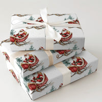 Watercolor Pine Tree Christmas Wrapping Paper, Black Santa Sleigh Wrapping Paper, Inclusive Holiday Gift Wrap, Festive Xmas Wrapping Paper