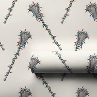 Festive Lacrosse Stick Gift Wrap, Christmas Lights Lacrosse Wrapping Paper, Sports Holiday Present Paper, Athlete Xmas Gift Wrapping Paper