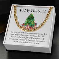 Husband Holiday Chain, Christmas Cuban Link Chain Necklace, Mens Cuban Link Jewelry, Personalized Husband Necklace, Christmas Present for Him
