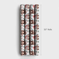 Adorable Animal Christmas Gift Wrap, Santa Hat Monkey Wrapping Paper, Watercolor Chimpanzee Wrapping Paper Roll, Kids Holiday Gift Wrap