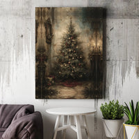 Rustic Holiday Canvas Print, Vintage Christmas Tree Canvas Wall Art, Moody Pine Tree Wall Decor, Festive Christmas Canvas, Holiday Present