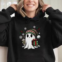 Adorable Holiday Ghost Hooded Sweatshirt, Christmas Ghost Hoodie, Spooky Spirit Ghost Hoodie, Comfy Xmas Pullover, Adorable Christmas Hoodie Present