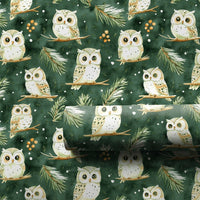Forest Green Christmas Gift Wrap, Woodland Owl Wrapping Paper, Watercolor Winter Pine Present Paper, Snowy Bird Holiday Wrapping Paper