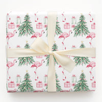 Tropical Holiday Gift Wrap, Pink Flamingo Christmas Wrapping Paper, Watercolor Flamingo Tree Wrapping Paper, Whimsical Christmas Gift Wrap