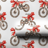 Dirt Bike with Bow Holiday Gift Wrap, Motocross Christmas Wrapping Paper, Red Dirtbike Xmas Wrapping Paper, Biker Holiday Present Paper Roll