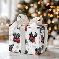 Red Scarf Dog Holiday Gift Wrap, Black Lab Christmas Wrapping Paper, Black Labrador Xmas Wrapping Paper, Puppy Lover Winter Gift Wrap Roll