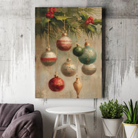 Holiday Oil Painting Canvas Print, Vintage Christmas Ornaments Canvas Wall Art, Festive Christmas Canvas Art, Winter Holiday Home Wall Decor