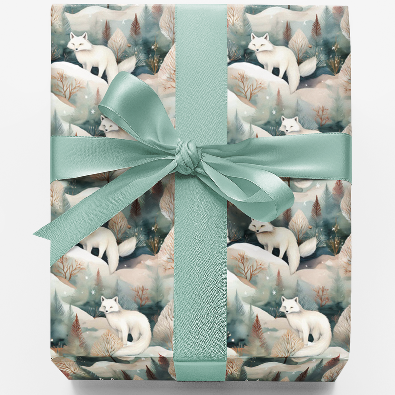 Arctic Wildlife Gift Wrap Roll, Watercolor Winter Fox Wrapping Paper, Nature Lover Christmas Wrapping Paper, Holiday Present Wrap Supplies