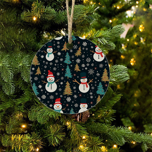 Festive Ceramic Christmas Ornament, Snowman Christmas Ornament, Holiday Tree Christmas Ornament Sign, Glossy Xmas Decor, Wint