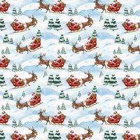 Holiday Sleigh Gift Wrap, Watercolor Santa Sleigh Wrapping Paper, Adorable Christmas Wrapping Paper, Xmas Gift Wrap Roll, Family Holiday Paper