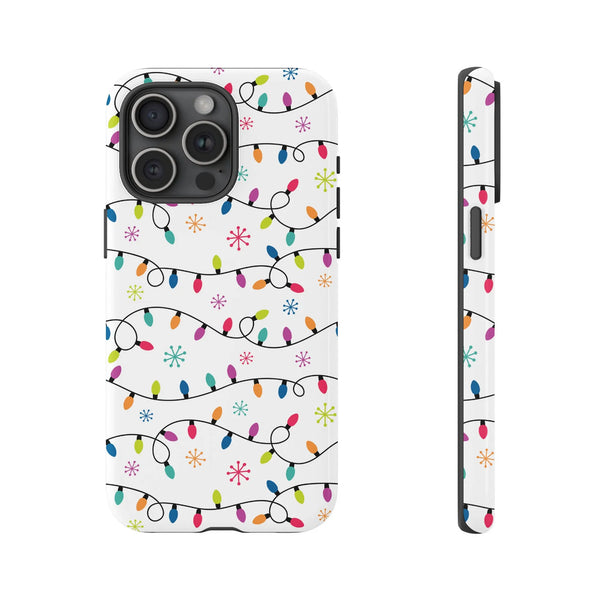 Holiday String Lights Snowflakes iPhone Phone Case, Colorful Christmas Lights Phone Case iPhone, Festive Winter Phone Cover, 