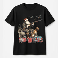 Humorous Santa Claus Duck Hunter Tee, Duck the Halls Hunting T-Shirt, Christmas Waterfowl Graphic Shirt, Outdoorsman Holiday Hunting T-Shirt