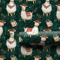 Green Watercolor Alpaca Gift Wrap, Christmas Llama Wrapping Paper, Festive Animal Wrapping Paper Roll, Holiday Farm Gift Wrap