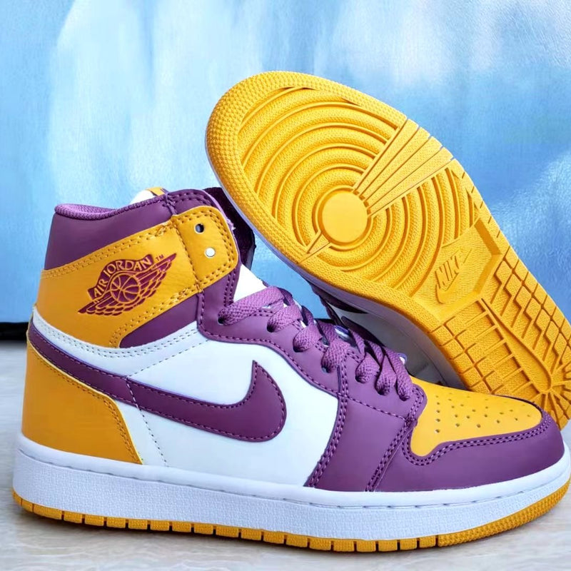 Sneakers, Yellow Purple Colorway, Lace Up Design, Casual Gift for Sneaker Fans