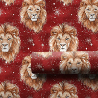 Red Snowflake Gift Wrap, Watercolor Lion Christmas Wrapping Paper, Wildlife Winter Holiday Wrapping Paper, Animal Lover Holiday Gift Wrap