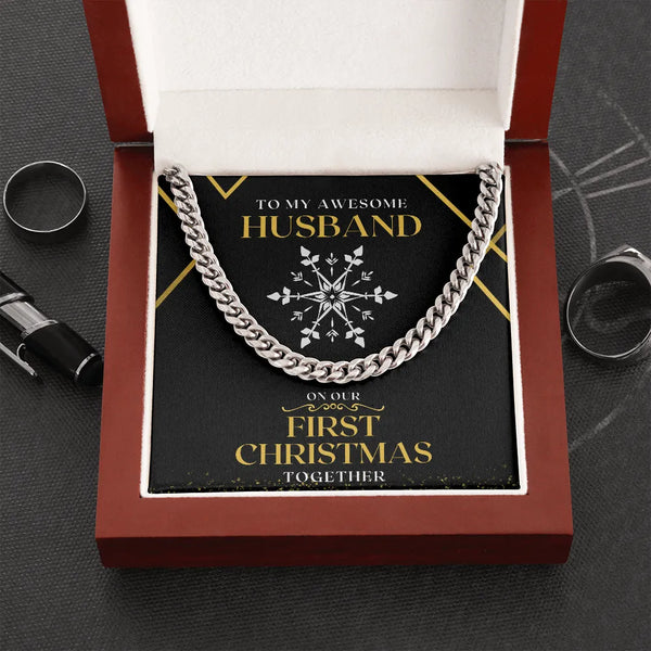 First Christmas Cuban Link Necklace, Husband Cuban Link Chain Necklace, Stainless Steel Mens Chain Necklace, Romantic Holiday