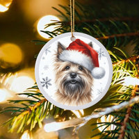 Santa Hat Cairn Terrier Christmas Ornament, Cairn Terrier Dog Ceramic Ornament, Adorable Pet Lover Holiday Decor, Festive Keepsake Ornament