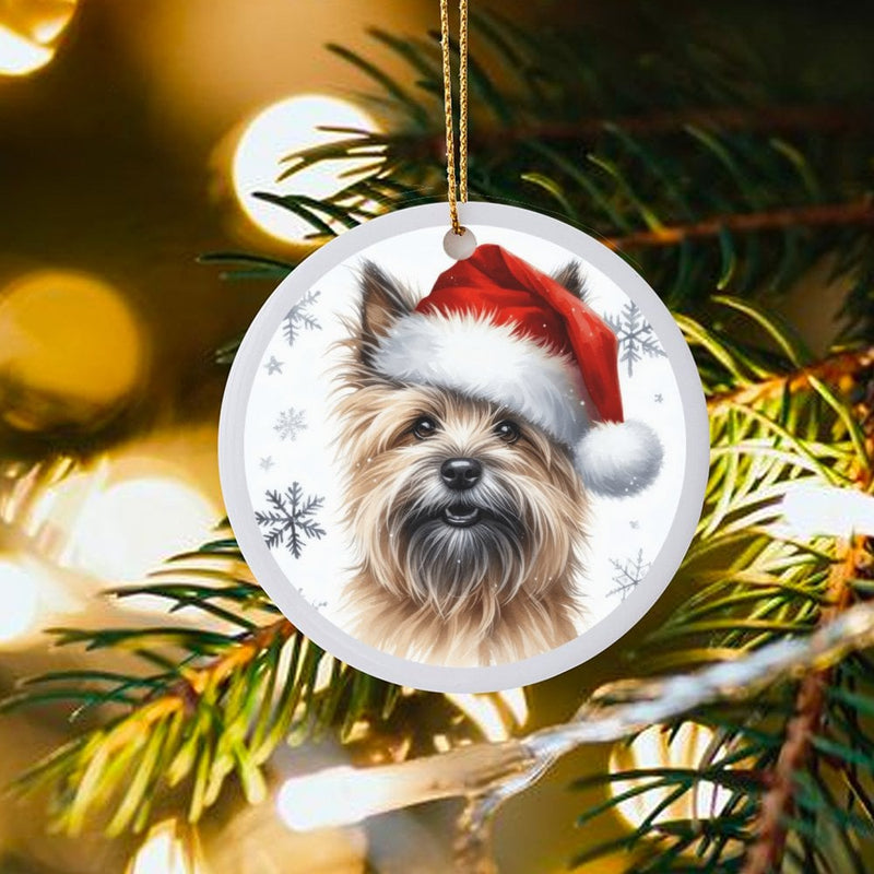 Santa Hat Cairn Terrier Christmas Ornament, Cairn Terrier Dog Ceramic Ornament, Adorable Pet Lover Holiday Decor, Festive Keepsake Ornament