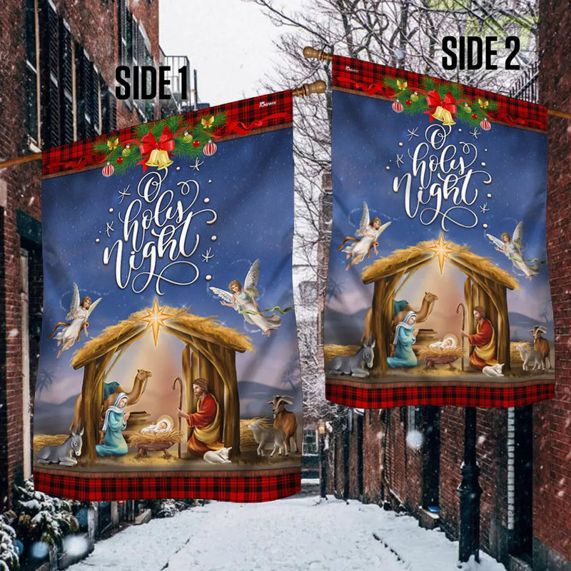 O Holy Night Christmas Yard Flag, Nativity Scene Garden Flag, Double-Sided Religious Holiday Outdoor Banner, Christian Xmas Lawn Flag