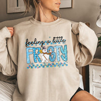 Adorable Snowman Graphic Crewneck, Feeling A Little Frosty Sweatshirt, Humorous Winter Holiday Sweater, Comfy Christmas Pullover for Women Men
