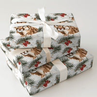 Winter Mountain Lion Gift Wrap, Watercolor Cougar Wrapping Paper, Pine and Berry Christmas Gift Wrap, Snowy Wildlife Holiday Wrapping Paper