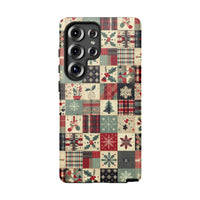 Vintage Snowflake Holly Samsung Case, Christmas Quilt Samsung Galaxy Phone Case, Holiday Winter Tough Phone Case, Festive Xmas Present for Her