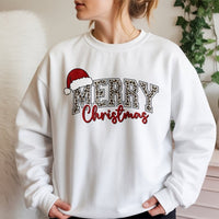 Varsity Santa Hat Shirt, Leopard Merry Christmas Sweatshirt, Retro Leopard Holiday Crewneck, Festive Xmas Sweater, Christmas Present for Her