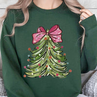 Adorable Christmas Tree Crewneck, Pink Bow Christmas Tree Sweatshirt, Retro Holiday Tree Sweater, Coquette Christmas Sweatshirt, Xmas Present