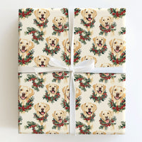 Watercolor Dog Wreath Gift Wrap, Yellow Lab Christmas Wrapping Paper, Yellow Labrador Holiday Wrapping Paper, Dog Lover Xmas Wrapping Paper