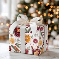 Watercolor Holiday Drink Gift Wrap, Mulled Wine Christmas Wrapping Paper, Festive Winter Wrapping Paper, Comfy Xmas Beverage Gift Wrap Roll