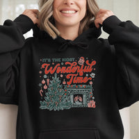 Retro Christmas Tree Hoodie, Most Wonderful Time Hoodie, Comfy Holiday Graphic Hoodie, Winter Xmas Hooded Sweatshirt, Christmas Present