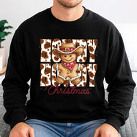 Western Gingerbread Man Sweatshirt, Howdy Christmas Sweatshirt, Retro Cowboy Sweatshirt, Cowprint Xmas Crewneck, Holiday Season Present