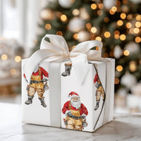 Tan Overalls Santa Claus Gift Wrap, Carpenter Santa Wrapping Paper, Handyman DIY Christmas Wrapping Paper, Builder Holiday Present Paper