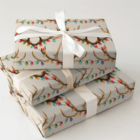 Holiday Lights Deer Gift Wrap, Deer Antler Christmas Wrapping Paper, Rustic Watercolor Antlers Wrapping Paper, Country Gift Wrap Roll