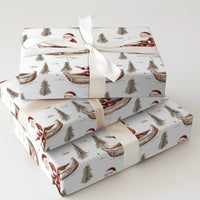 Rustic Holiday Gift Wrap, Watercolor Santa Canoe Wrapping Paper, Nature Lover Santa Wrapping Paper, Pine Tree Christmas Gift Wrap Roll