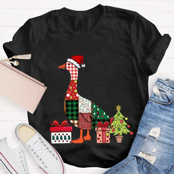 Colorful Holiday Geese Christmas Tree Tee, Christmas Geese T-Shirt, Festive Winter Animal Graphic Shirt, Adorable Xmas Presen