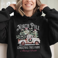 Vintage Rustic Truck Holiday Sweatshirt, North Pole Christmas Tree Farm Hoodie, Comfy Winter Xmas Pullover, Family Holiday Present