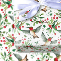 Holly Berry Holiday Gift Wrap, Christmas Hummingbird Wrapping Paper, Winter Botanical Gift Wrapping Paper, Festive Nature Bird Gift Wrap