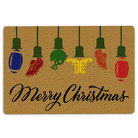 String Lights Holiday Football Doormat, Merry Christmas Football Doormat, Sports Fan Welcome Mat, Non-Slip Gameday Winter Entryway Rug