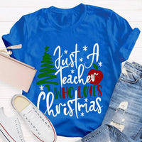 Adorable Holiday Educator Graphic Tee, Christmas Tree Apples Teacher T-Shirt, Festive School Winter Shirt, Merry Christmas Teacher Present Tee